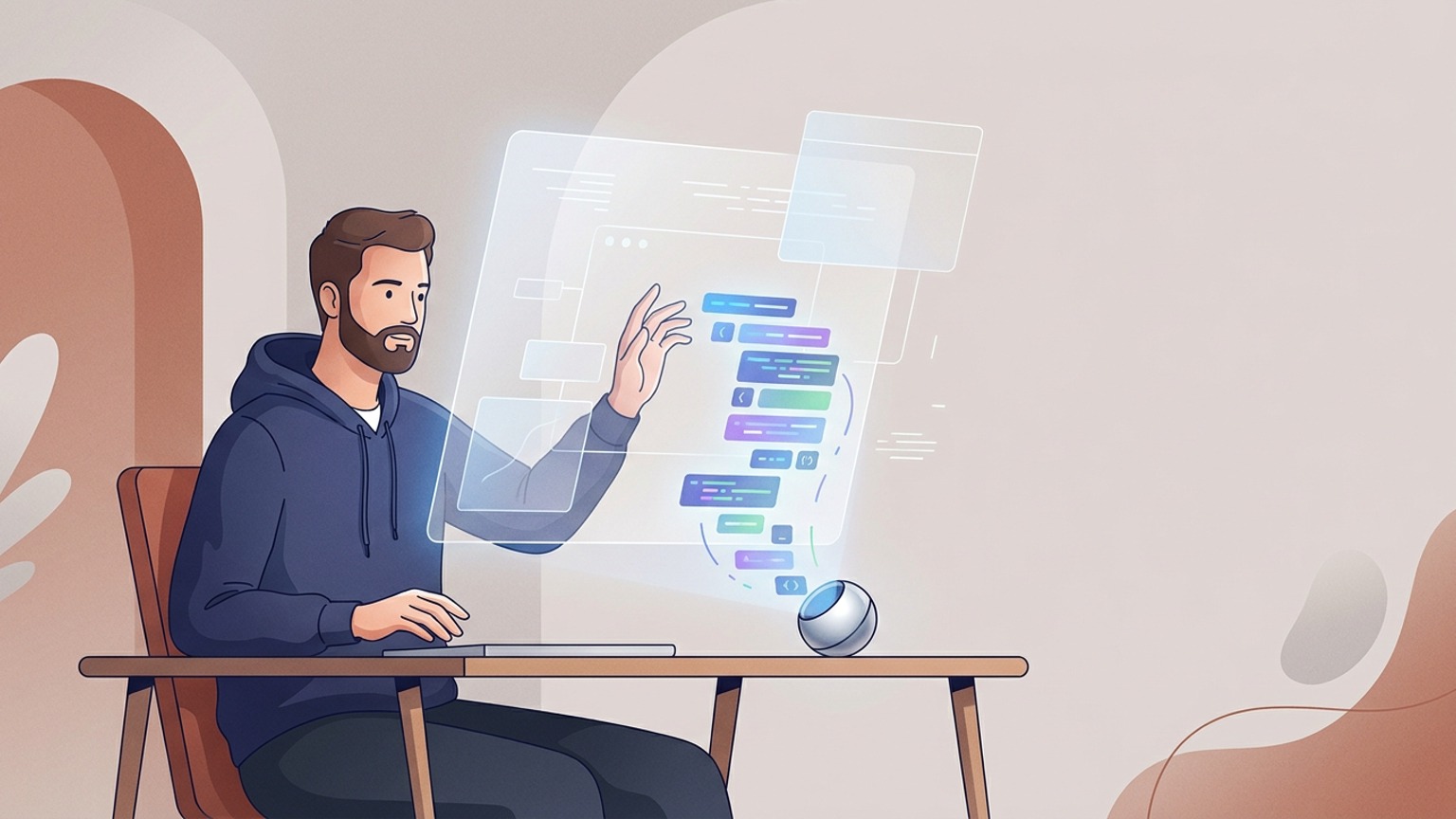A developer overseeing and reviewing a stream of AI-generated code rather than typing it line by line