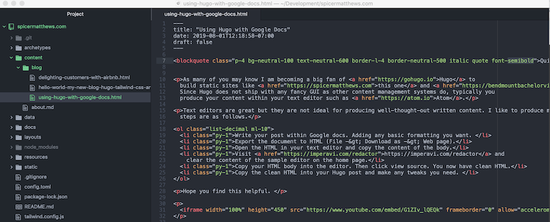 Editing Hugo Post in Atom