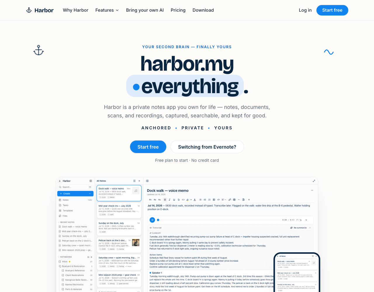 Harbor website screenshot