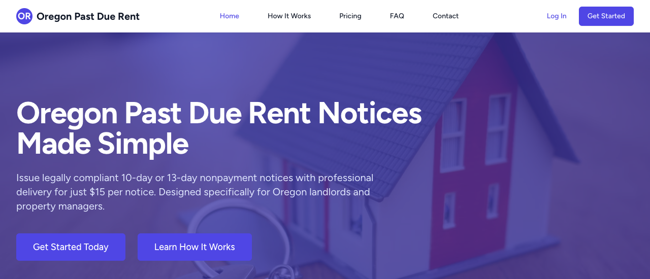 Oregon Past Due Rent website screenshot